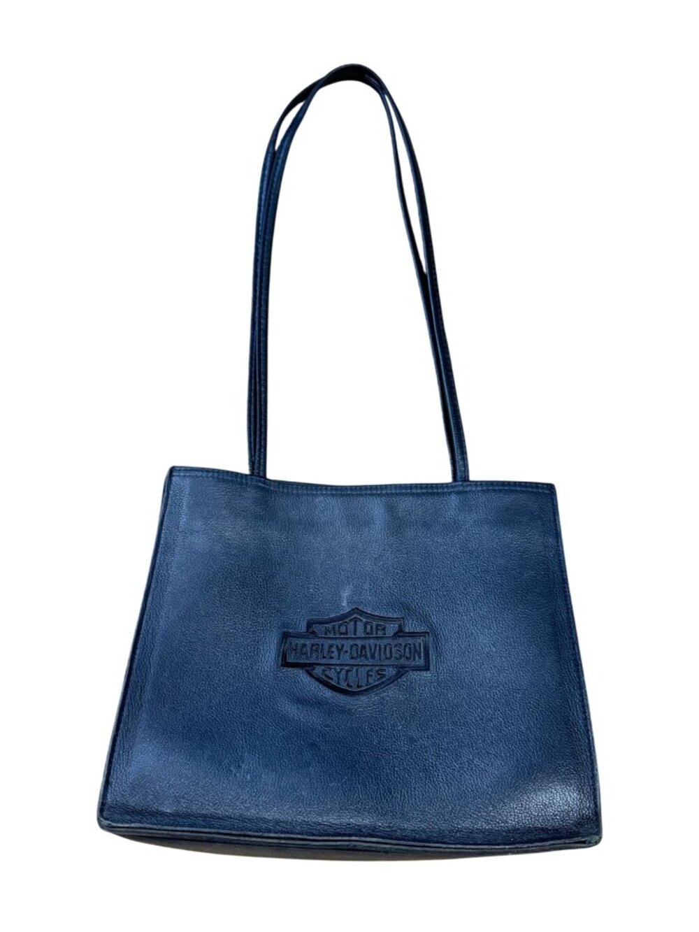 Harley Davidson Black Genuine Leather Embroidered Shoulder Bag Tote 10"x11" USA